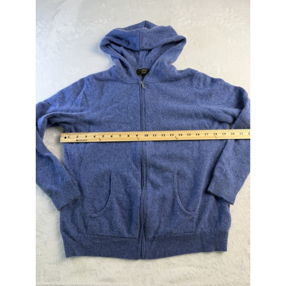 Cashmere Charter Club Luxury Cashmere Full Zip Hooded Hoodie Blue Women L New - Picture 5 of 8